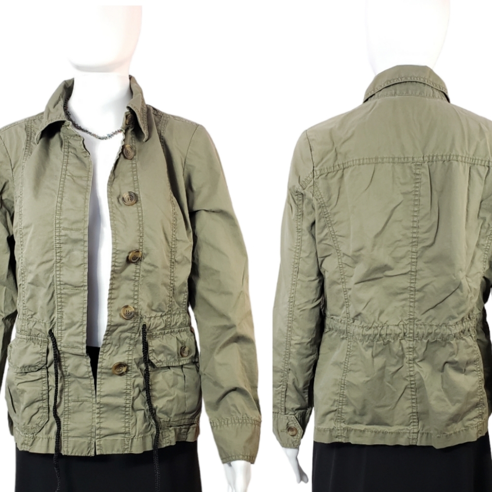 Liz Claiborne Lizwear Cotton Olive Army Green Lightweight Unlined Jacket, Sz Sm